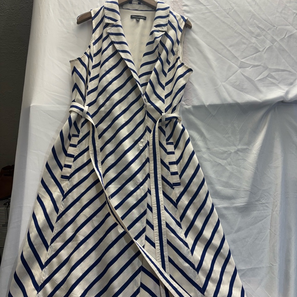 Banana Republic White and Navy Striped Wrap Dress